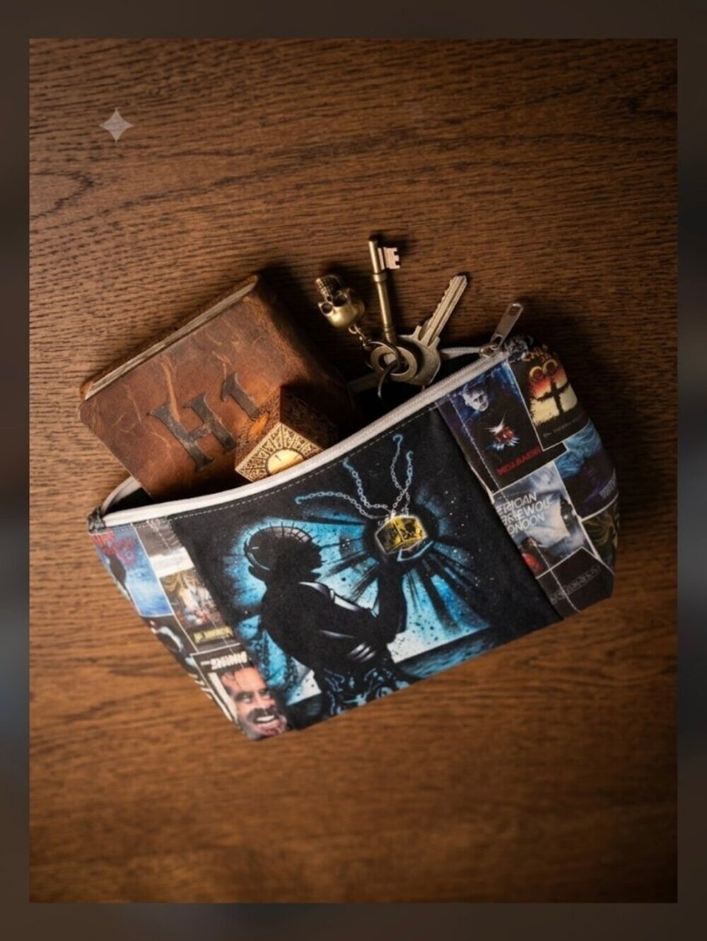 Handcrafted Horror Movie Themed Toiletry Makeup Pouch with Hellraiser Panel